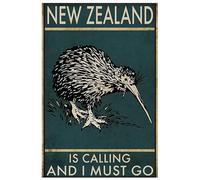 New Zealand is Calling and I Must Go Vintage Retro Kiwis Bird Decor Poster Wall Art Decor Metal Sign Poster 8X12 Inches