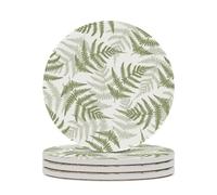 New Zealand Maori Fern Round Ceramic Coasters Non-Slip Cork Base Drinks Holder Craft 4PCS