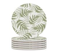 New Zealand Maori Fern Round Ceramic Coasters Non-Slip Cork Base Drinks Holder Craft 6PCS