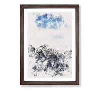 New Zealand Mountain Tops Watercolour Framed Print | A2 Walnut Framed Wall Art | Ready to Hang | Modern Landscape Picture | Living Room Bedroom Lounge Office