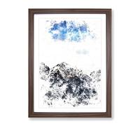 New Zealand Mountain Tops Watercolour Modern Framed Print | A2 Walnut Framed Wall Art | Ready to Hang | Modern Landscape Picture | Living Room Bedroom Lounge Office