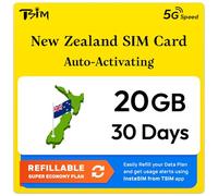 New Zealand SIM Card | 20GB Super Economy Refillable Plan! Auto Activating 30 Day Validity | 5G Speed + Hotspot | Data-Only No Phone Number