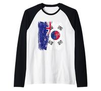 New Zealand South Korea Half Flag New Zealand South Korean Raglan Baseball Tee