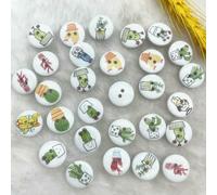 New15mm Round Button Monogrammed Christmas Stripe Plaid Button Love Scrapbooking for Wedding Decor Sewing Accessories-25-15mm(30pcs)