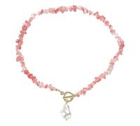 New2025 Unisex Stainles Stell Colorful Natural Stone Handmade Bead Pearl Pendant Necklace&Bracelet For Women Fashion Stackable Multilayer Jewelry Trendy Accessories Big And (Watermelon Red, One Size)