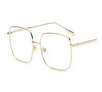 NEWADA Oversized Square Metal Reading Glasses, Stylish Large Anti Blue Light Computer Readers, Anti Eye Strain Eyeglasses (Color : Golden, Size : +350)