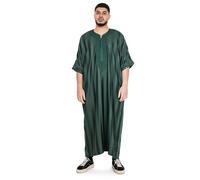 newarabia Premium Short Sleeve Shiny Jahwara Moroccan Thobe - Grade 1 Linen, Double Stitched, Woven Construction, Breathable Design, 2 Pockets - Traditional & Modern Style Thobe, Kaftan, Jubba