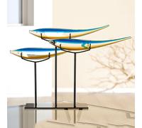 newark glass fishes on stand sculpture in blue and orange