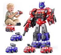 NewBandMo 5 in 1 Transform Fire Trucks Magnetic Robot Toys for Boys Kids, Transform Trucks Toys Gifts for 3 4 5 6 Year Old Boys, Easy DIY Assembly, Ideals 3 4 5 6 Year Old Boy Birthday Gift