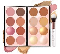 NewBang 16 Colors Blush Contour Highlighter Makeup Palette with Brush, Matte Mineral Face Blush Powder for Cheek, Brightening Bronzer, Blush Set