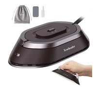 Newbealer Mini Travel Iron, Brown | Dual Voltage 220V/120V, No Steam, Ceramic Soleplate, 150°C Heat Press, Includes Spray Bottle, Bag & Silicone Stand