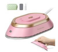 Newbealer Mini Travel Iron with Dual Voltage 220V/120V, Small Iron for Clothes (No Steam), Ceramic Soleplate, 150 °C Heat Press Machine with Spray Bottle, Bag and Silicone Stand, Pink
