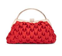 NEWBELLA Elegant Satin Clutch Bag Pleated Glitter Diamante Embellished Evening Handbag for Wedding Prom Party Purses, Red
