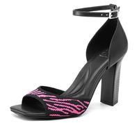 NEWBELLA Women's Chunky Block Heel Sandals - Square Open Toe Ankle Strap High Heels for Wedding, Prom, Party & Date Night, Rose, 4.5 UK