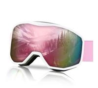 NewBEP Ski Snowboard Goggles - UV Protection Anti-Fog Outdoor Ski Goggles - OTG Snow Skiing Glasses for Men Women Youth (White Frame - Pink Lens)