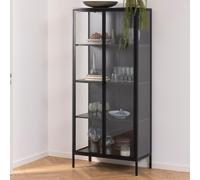 newberry tall metal display cabinet with 2 doors in matt black