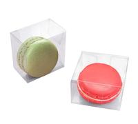 Newbested 100 Pack Clear Plastic Macaron Boxes,Transparent Chocolate Candy Cookies Malt Balls Mini Gift Packing Boxes for Valentine's Day Wedding Party Baby Shower Display(2.17" x 2.17" x 1.38")