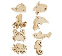 Newbested 40 Pack Unfinished Wooden Ocean Sea Animal Life Cutouts,Octopus,Shark,Whale,Dolphin,Turtle,Crab,Squid,Seahorse Shapes Model for Home Decor Ornament,DIY Craft Art Project(5 PCS/Shape)