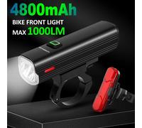 NEWBOLER 1000 Lumen Flashlight For Bicycle USB Bike Front Rear Light Set Rainproof MTB Headlight 4800mAh Cycling Lamp Accessory 520 set 1