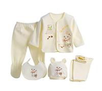 Newborn Baby 5pcs Cotton Clothing Set Essentials Bundle Caring Gift (Hat+Bib+Pajamas Suit+Pants) 0-3 Months (0-3 Months, Yellow 2)