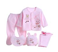 Newborn Baby 5pcs Cotton Clothing Set Essentials Bundle Caring Gift (Hat+Bib+Pajamas Suit+Pants) 0-3 Months