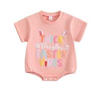 Newborn Baby Bodysuit Easter Bunny Short Sleeve Bubble Romper Jumpsuit Infant Clothes Soft Cute Spring Outfit Sleepsuits Onesies(Red, 12-18 Months)