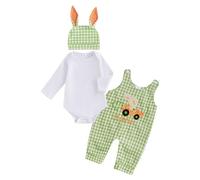 Newborn Baby Boy Easter Outfit My First Easter Clothes Bunny Onesie Long Romper Headband Long Pants Sets for Spring Summer (Green, 6-9 Months)