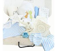 Newborn Baby Boy Gifts Let The Adventure Begin 11 Piece New Baby Gift Hamper New Baby Essentials Clothes, Socks, Toy, Plaque, Baby Moment Cards Baby Shower Present Mum to Be Gift Elephant (Boy)