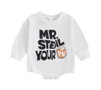 Newborn Baby Boy Girl Fall Winter Clothes Men's and Women's Pumpkin Print Long Sleeved Clothing Crawl Suit 4 Months Old (White, 6-12 Months)