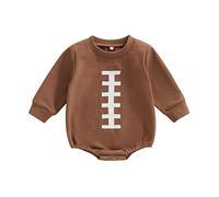 Newborn Baby Boy Girl Football Outfits Game Day Onesie Bubble Oversized Sweatshirt Romper Infant Fall Clothes (Coffee, 18-24 Months)