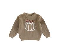 Newborn Baby Boy Girl Halloween Outfit Baby Halloween Sweater Long Sleeve Knit Sweater Little Pumpkin/Ghost Embroidery Sweatshirt Pullover (Brown, 12-18 Months)