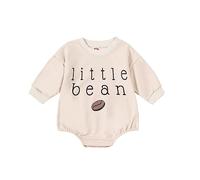 Newborn Baby Boy Girl Long Sleeve Bubble Rompers Little Bean Oversized Sweatshirt Bodysuits Unisex Baby Grow Autumn Winter Clothes for Babies (Beige, 0-3 Months)