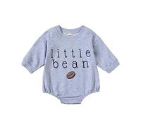 Newborn Baby Boy Girl Long Sleeve Bubble Rompers Little Bean Oversized Sweatshirt Bodysuits Unisex Baby Grow Autumn Winter Clothes for Babies (Grey, 0-3 Months)