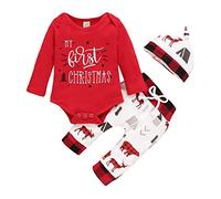 Newborn Baby Boy Girl My First Christmas Outfit Long Sleeve Letter Romper+Deer Print Pants+Hat 3pcs Xmas Clothes