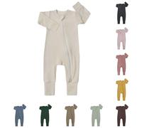 Newborn Baby Boy Girl Romper Double Zip Up Cute Fall Winter Onesie Infant Bed Long Sleeve Warm Home Plain Clothes (Yellow, 6-12 Months)