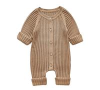 Newborn Baby Boy Girl Solid Knitted Button Bodysuit Long Sleeve Romper Jumpsuit One Piece Outfit Fall Winter Clothes Beige 66 0-3 Months