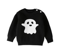 Newborn Baby Boy Halloween Jumper Cute Ghost Embroidery Knitted Clothes for Toddler Girls Black Soft Warm Sweaters Long Sleeve Winter Top (Black, 6-12 Months)