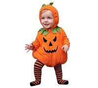 Newborn Baby Boy Halloween Pumpkin Costume Pumpkin Cartoon Hooded Romper Bodysuit with Striped Footed Pants Leggings Christmas Carnival Birthday Outfits Infant Halloween (01 Orange, 12-18 Months)