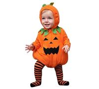 Newborn Baby Boy Halloween Pumpkin Costume Pumpkin Cartoon Hooded Romper Bodysuit with Striped Footed Pants Leggings Christmas Carnival Birthday Outfits Infant Halloween (02 Orange, 6-12 Months)
