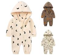 Newborn Baby Boys Cute Onesie with Hood Funny Patterns Long Sleeve Bodysuit Zip Up Outfit Cotton Jumpsuit Footless Warm Romper Outdoor (E, 12-24 Months)