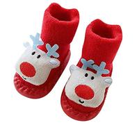 Newborn Baby Boys Girls Christmas Socks Infant Kids Floor Anti-Slip Step Socks Cute Cartoon Print Novelty Xmas Design Stocking Filler Toddler Children Cotton Thermal Warm Knitting Footwear Socks