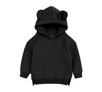 Newborn Baby Boys Girls Cute Long Sleeve Fleece Hooded Jacket Coat with Bear Ear Solid Color Oversized Warm Outwear Pullover Hoodie with Side Slits Fall Winter Clothes (Black, 9-12 Months)