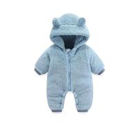 Newborn Baby Boys Girls Romper Girl Boy Set Fuzzy Warm Hooded Cute Zipper Cotton Pajamas Clothes Sky Blue