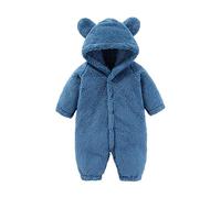 Newborn Baby Boys Girls Romper Winter Hooded Autumn Flannel One Piece Hoodie Jumpsuit Grows Outfits Fall Animal Outfit Blue