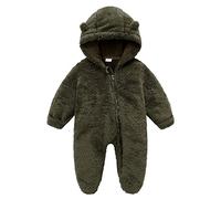 Newborn Baby Boys Girls Romper Winter Hooded Autumn Flannel Warm Jumpsuit Outfits Animal Onesie Toddler Halloween Costume Army Green