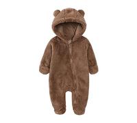 Newborn Baby Boys Girls Romper Winter Jumpsuit Fuzzy Warm Hooded Cartoon Sleepsuits Outfits Fall Animal Outfit Infant Outerwear Coffee