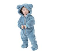 Newborn Baby Boys Girls Romper Winter Warm Outfits Fuzzy Hooded Animal Onesie Cute Zipper Fall Outfit Infant Blue