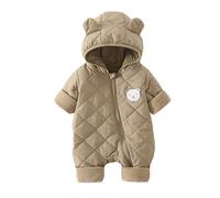 Newborn Baby Boys Girls Romper Winter Warm Outfits Fuzzy Hooded for Unisex Animal Onesie Funny Cosplay Zip-Up Jumpsuit Clothes Khaki