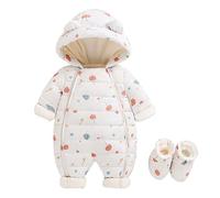 Newborn Baby Boys Girls Romper Zipper Hooded Jumpsuit Autumn Winter Flannel Cotton Pajamas Grows Outfits Fall Animal Outfit Cartoon 0-12 Months White