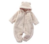 Newborn Baby Boys Girls Romper Zipper Hooded Jumpsuit Fleece Long Sleeve Cute Winter Coat Outwear Toddler Halloween Costume Clothes Beige